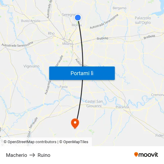 Macherio to Ruino map