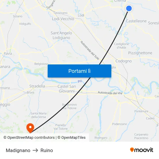 Madignano to Ruino map