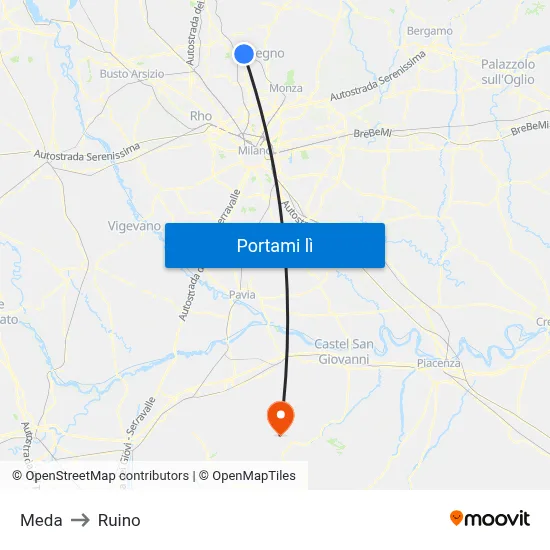 Meda to Ruino map