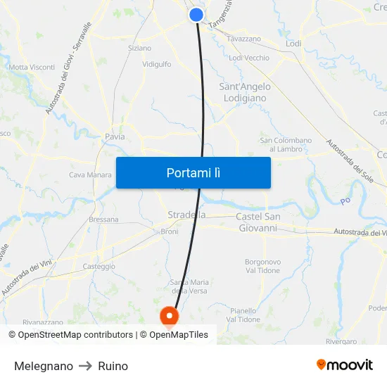 Melegnano to Ruino map
