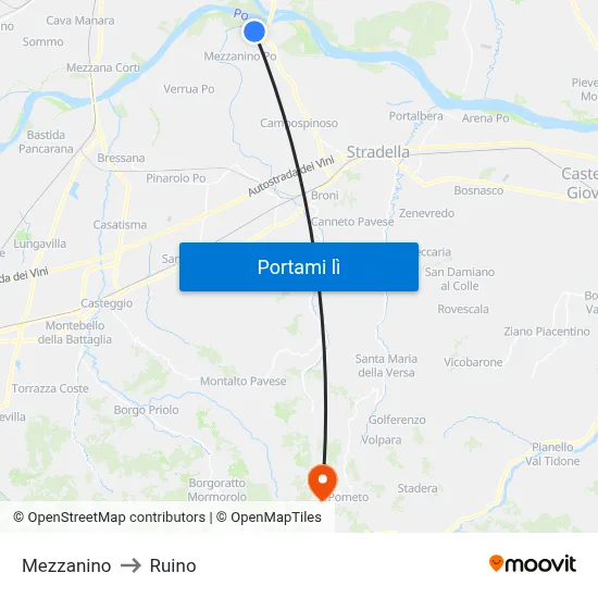 Mezzanino to Ruino map