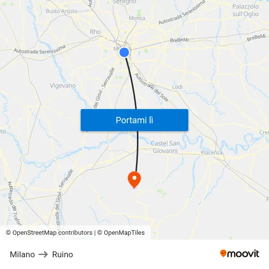 Milano to Ruino map