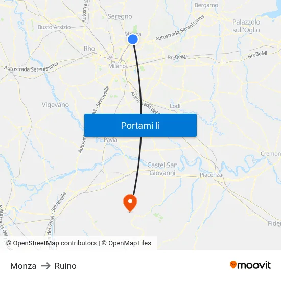 Monza to Ruino map