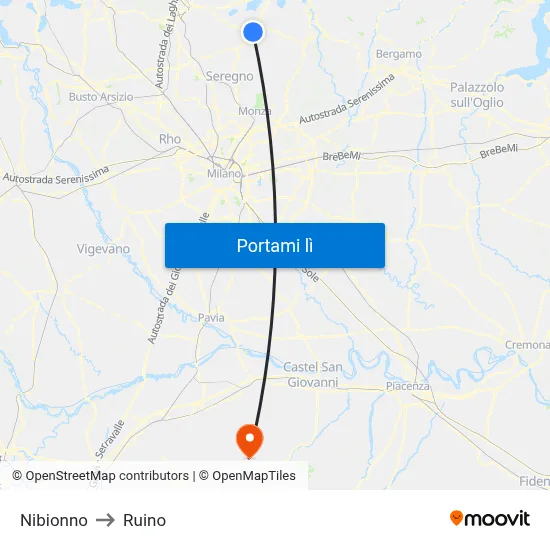 Nibionno to Ruino map