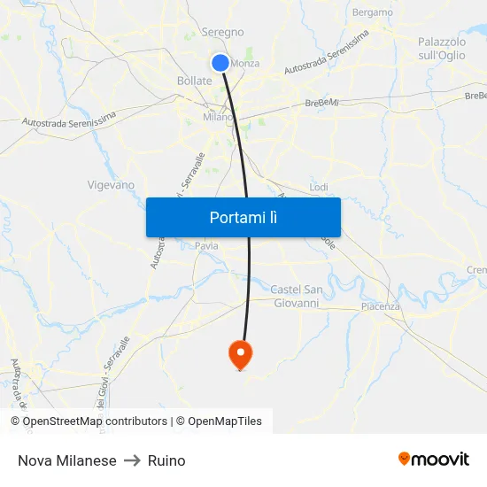 Nova Milanese to Ruino map