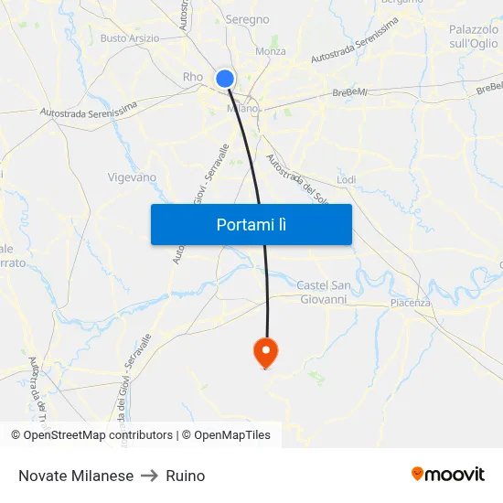 Novate Milanese to Ruino map