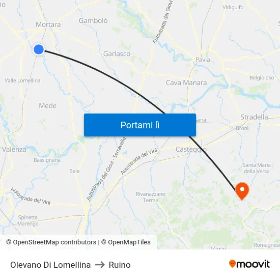 Olevano Di Lomellina to Ruino map