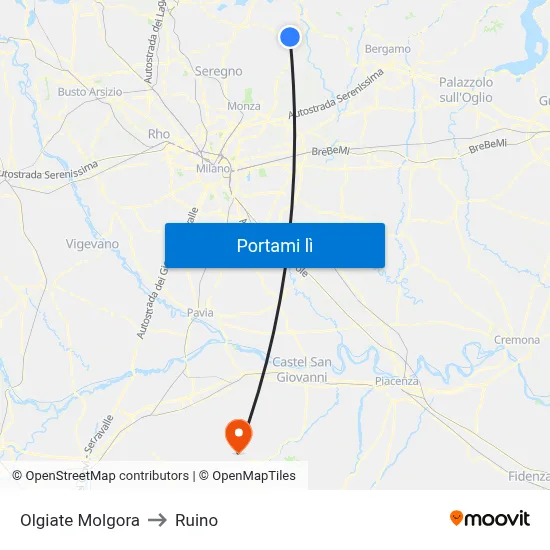Olgiate Molgora to Ruino map