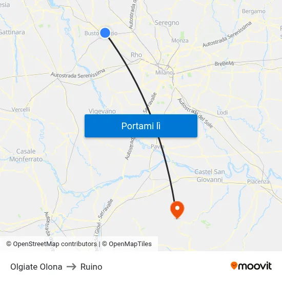 Olgiate Olona to Ruino map