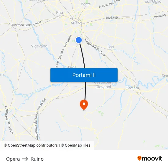 Opera to Ruino map