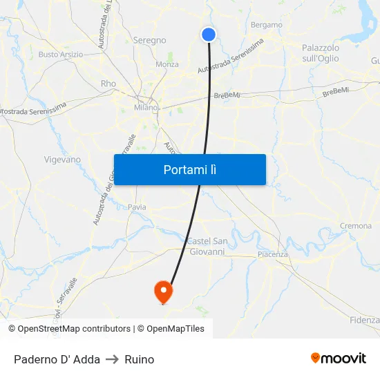 Paderno D' Adda to Ruino map