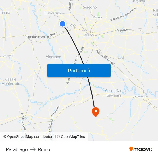 Parabiago to Ruino map