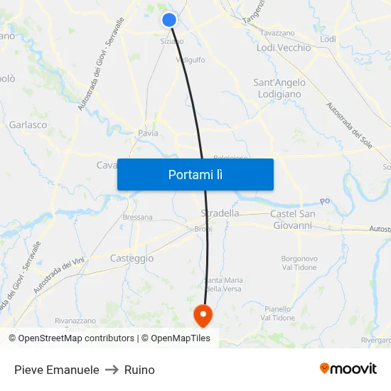Pieve Emanuele to Ruino map