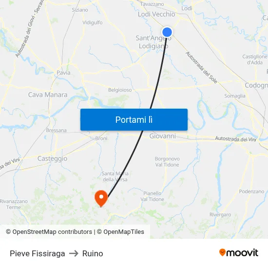 Pieve Fissiraga to Ruino map