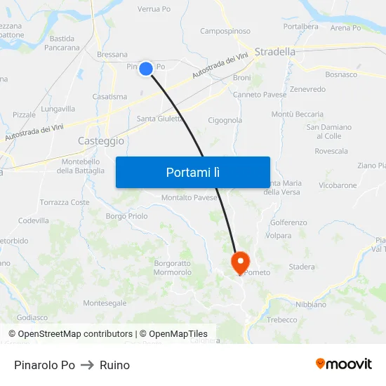Pinarolo Po to Ruino map