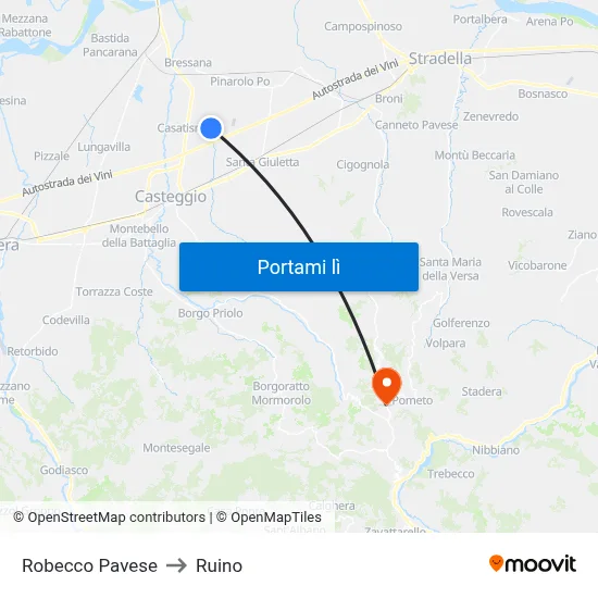 Robecco Pavese to Ruino map