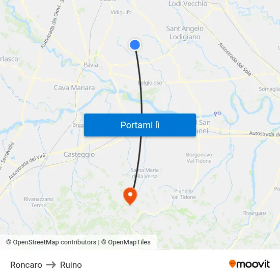 Roncaro to Ruino map