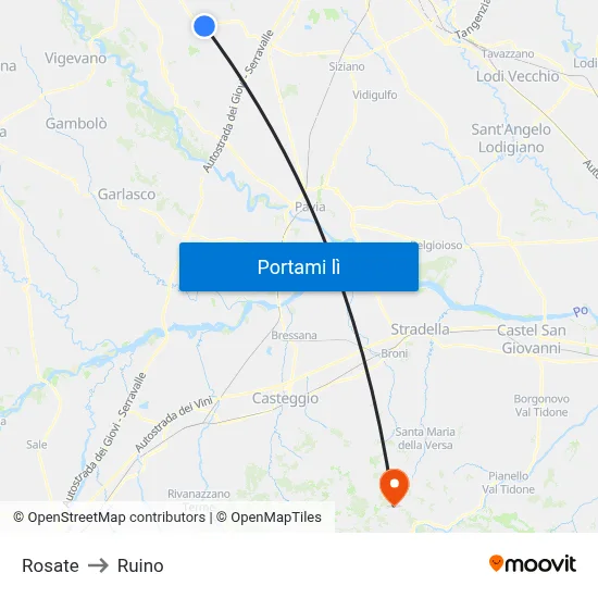 Rosate to Ruino map