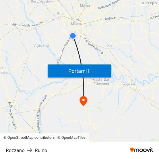 Rozzano to Ruino map