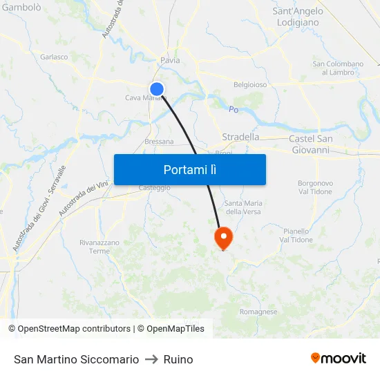 San Martino Siccomario to Ruino map