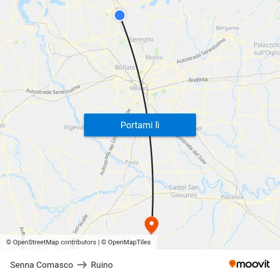 Senna Comasco to Ruino map
