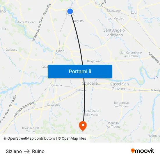 Siziano to Ruino map