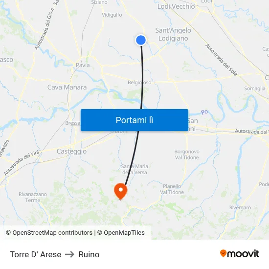 Torre D' Arese to Ruino map