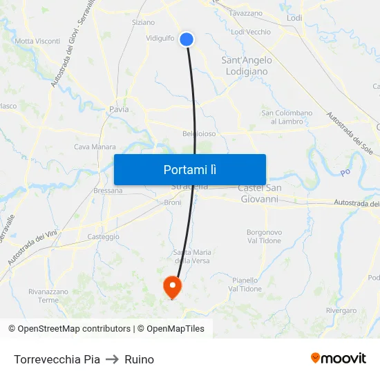 Torrevecchia Pia to Ruino map