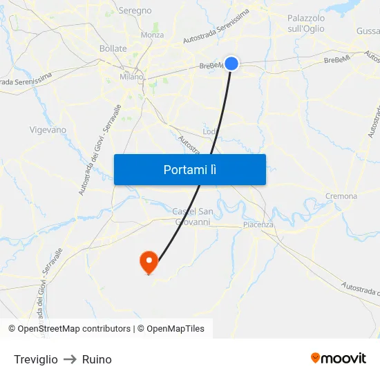 Treviglio to Ruino map