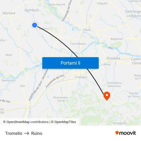 Tromello to Ruino map