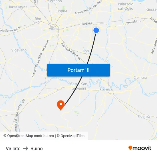 Vailate to Ruino map