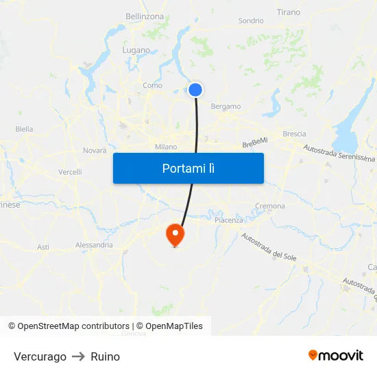Vercurago to Ruino map