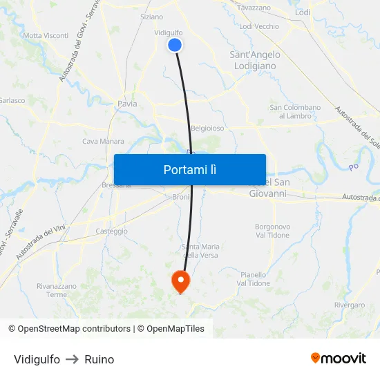 Vidigulfo to Ruino map