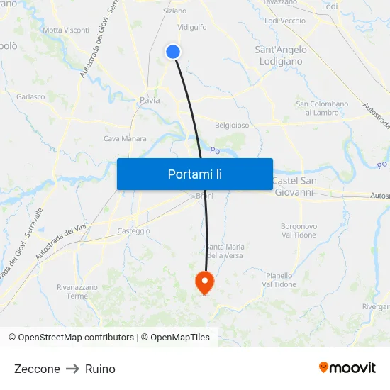 Zeccone to Ruino map