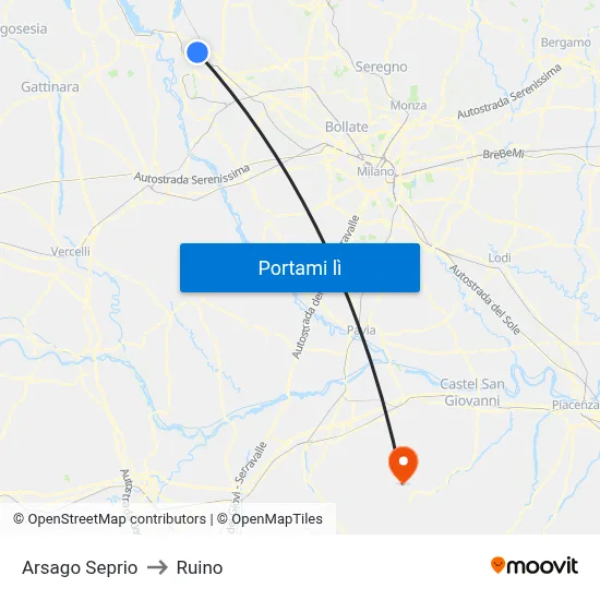 Arsago Seprio to Ruino map