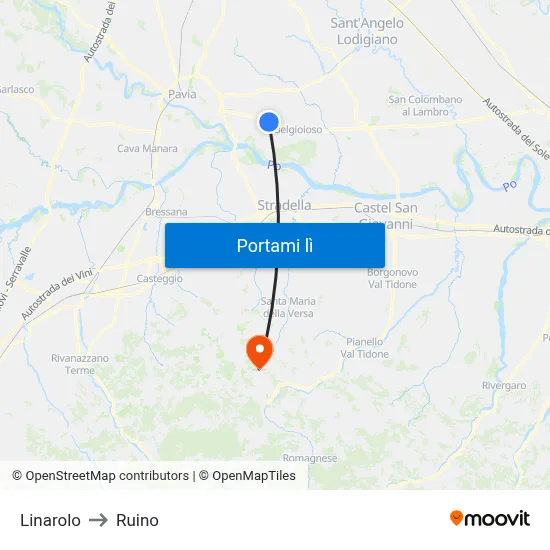 Linarolo to Ruino map