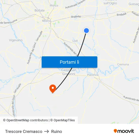 Trescore Cremasco to Ruino map