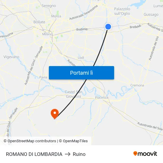 ROMANO DI LOMBARDIA to Ruino map