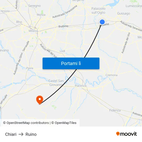 Chiari to Ruino map