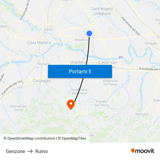 Genzone to Ruino map