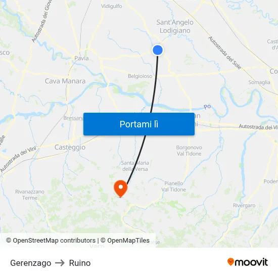 Gerenzago to Ruino map