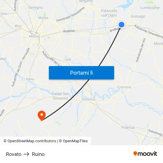 Rovato to Ruino map