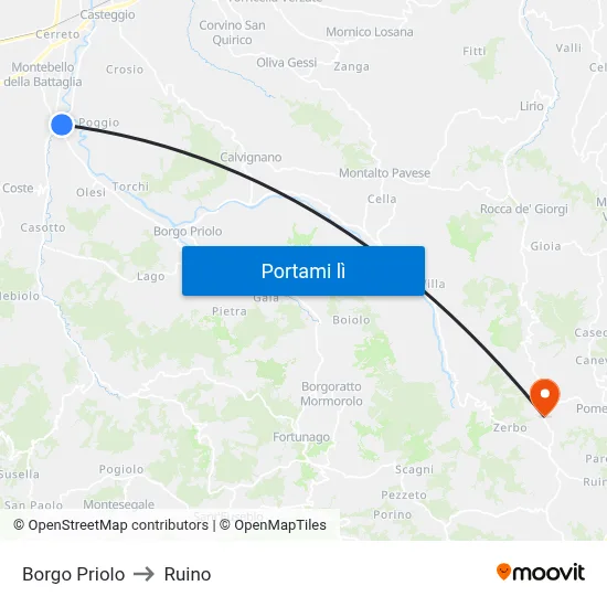 Borgo Priolo to Ruino map