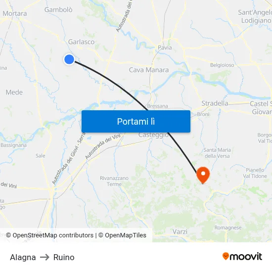 Alagna to Ruino map