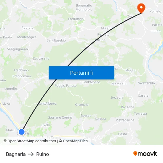 Bagnaria to Ruino map