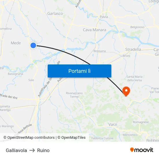 Galliavola to Ruino map