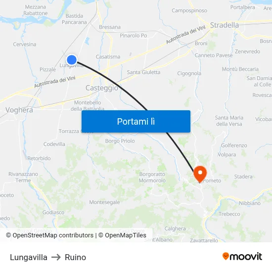 Lungavilla to Ruino map