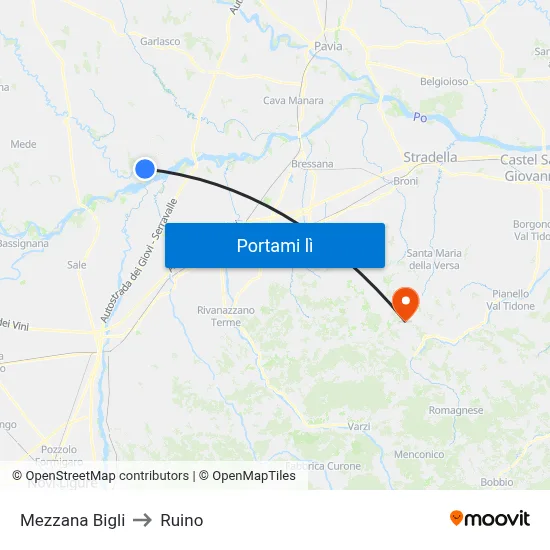 Mezzana Bigli to Ruino map