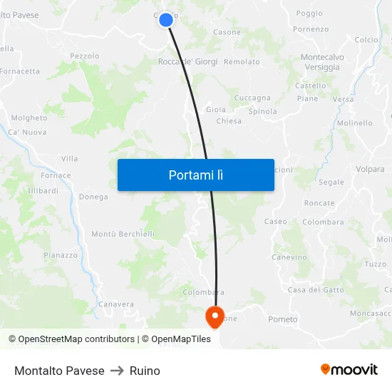 Montalto Pavese to Ruino map