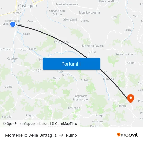 Montebello Della Battaglia to Ruino map